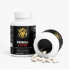Primal Flow® post-workout recovery supplement bottle with white and black label, featuring capsules spilling out.