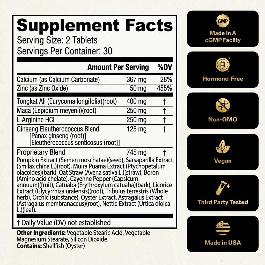 Alpha System® supplement facts label detailing ingredients, serving size, and nutritional information in a clear layout.